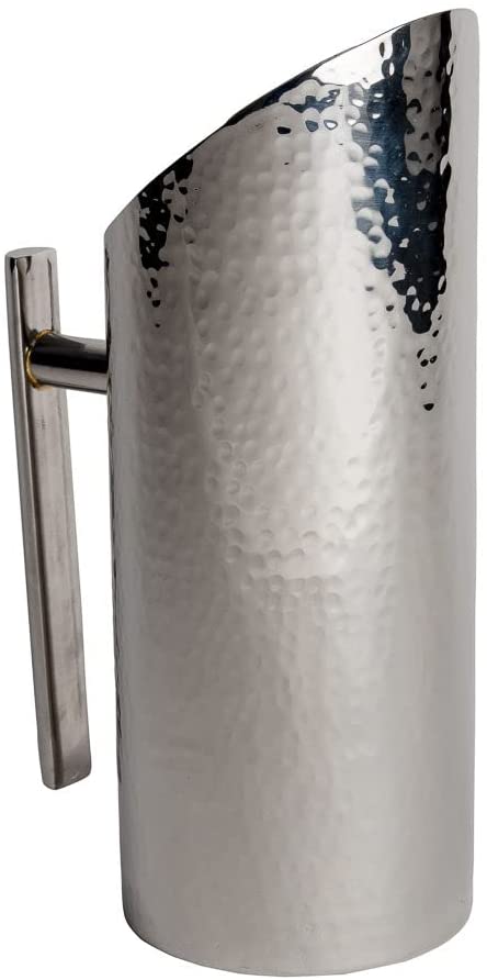 (D) Judaica Pitcher Stainless Steel Hammered Jug with Handle 10.5''