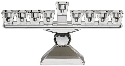 (D) Judaica Crystal Menorah Decorative Jewel Stand 14.5x5.9'' for 9 Candlesticks