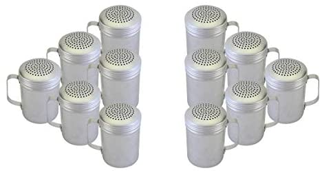 Salt and Pepper Shakers 10 Oz Dredge With Handle, Aluminum, Kitchen Utensil (12 PC)