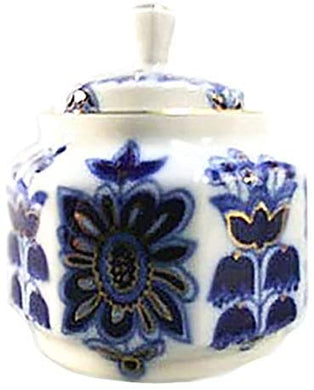 (D) Royalty Porcelain 'Blue Field' Lomonosov Cobalt Net Blue Sugar Bowl