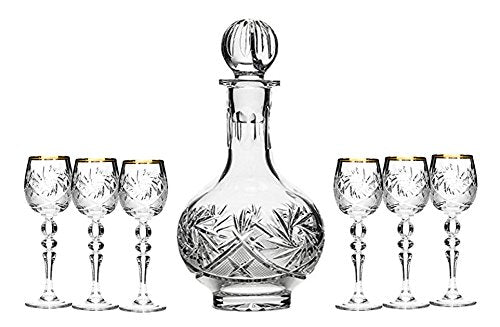 Set of 7: (1) 12 oz Vintage Cut Crystal Decanter With (6) Sherry Glasses 2 oz