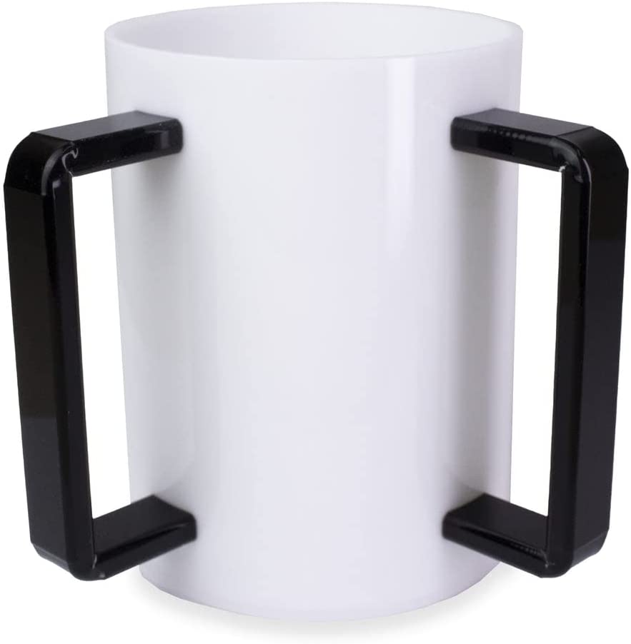 (D) Judaica Lucite Wash Cup Jewish with 2 Handles (White Black)