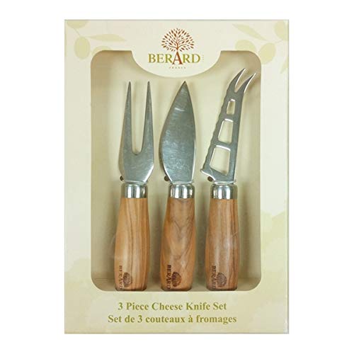 (D) Berard French Olive Wood Wood 3 pc Cheese Set, Vintage Hand Made Cooking Utensils
