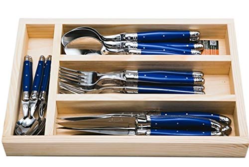 (D) Laguiole Flatware, Everyday Flatware Set in a Tray 24-pc (Blue Handles)