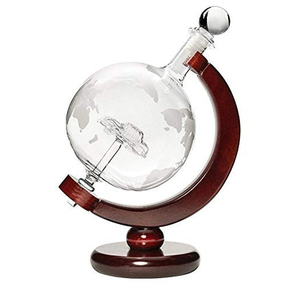 Car Liquor Decanter 50 Oz Set with Wooden Stand 2 Diamond Glasses and Bar Funnel