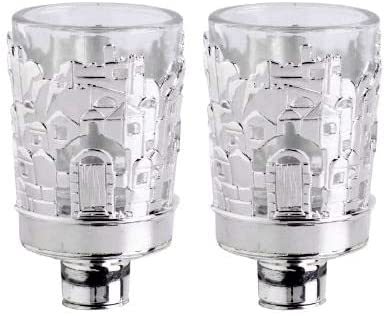 (D) Judaica Silver Plated Candlesticks Jerusalem Design Modern Decoration