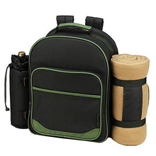 (D) Picnic Backpack Bag for 2, Full Set for Outdoor with Blanket (Green)