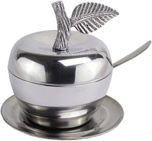 (D) Judaica Aluminum Apple Shape Honey Dish Small (Silver with Plate)