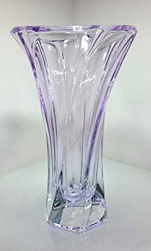 Side angle view of the Oklahoma 13-in purple crystal vase highlighting its sculptural floral form and amethyst color depth