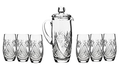 Set of 7 35-Oz Hand Made Vintage Cut Crystal Beverage Carafe with 6 Tumblers