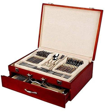 Italian Collection Flatware Wooden Box for Flatware with Drawer 75-Pc