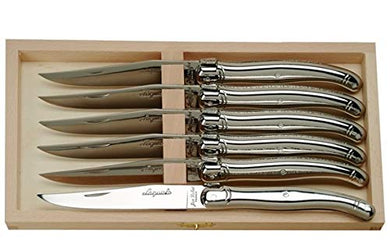 (D) Laguiole French 6-pc Stainless Steel Steak Knives in Box Hand Made, Vintage