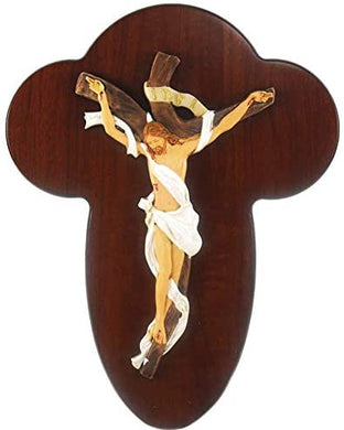 (D) Religious Gift Crucifixion Wooden Catholic Icon Brown Wall Cross 10''x7''