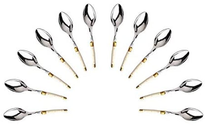 (D) Languiole Flatware, French Serving Spoon, Vintage, Hand Made (Ivory, 12 PC)