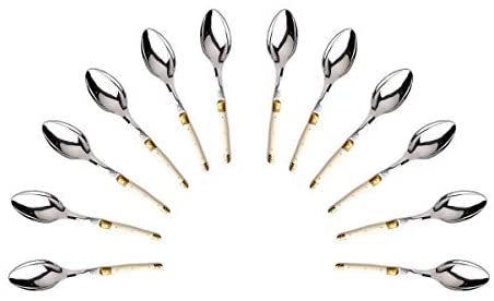 (D) Languiole Flatware, French Serving Spoon, Vintage, Hand Made (Ivory, 12 PC)