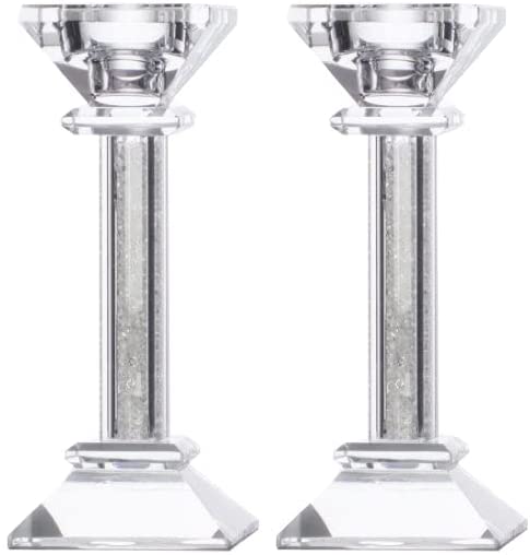 (D) Judaica Crystal Candlesticks with Crushed Gemstones Silver