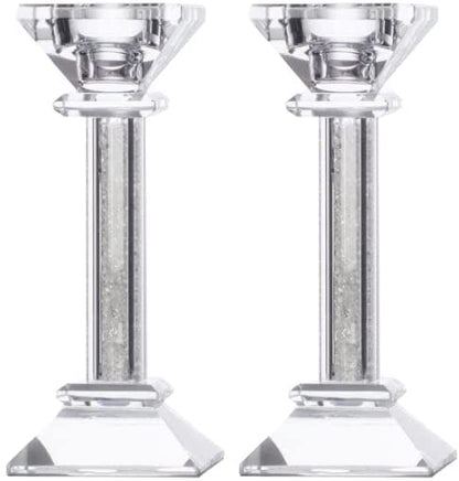 (D) Judaica Crystal Candlesticks with Crushed Gemstones Silver