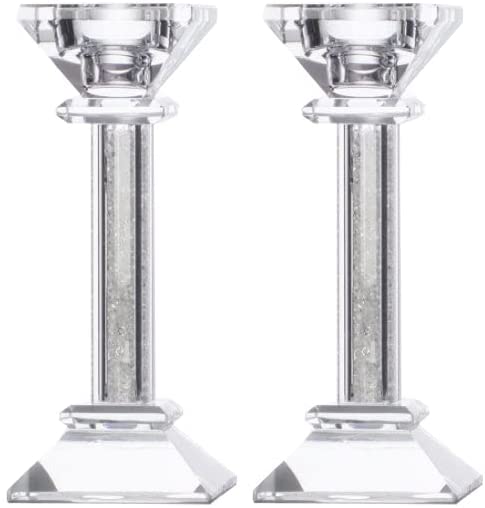 (D) Judaica Crystal Candlesticks with Crushed Gemstones Silver (16 cm )