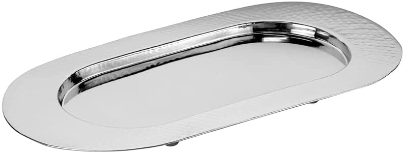 (D) Judaica Dip Serving Tray Oval for Parties Appetizer (Small, Silver)