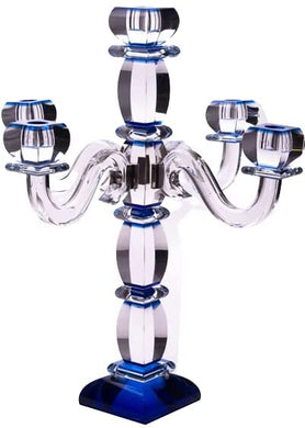 (D) Candelabra Blue Crystal 5 Branche Judaica Centrepiece Holiday Decor 19.5''