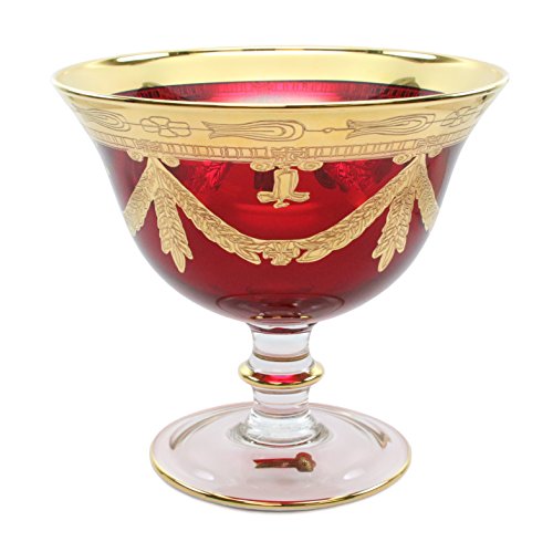 Italian Collection Crystal Campana Red Centerpiece Bowl, Gold Rim, Vintage