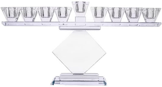 (D) Judaica Classical Crystal Menorah on Led 14"x7.5" Modern Home Decor