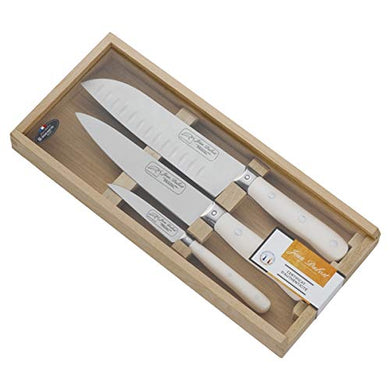 (D) Laguiole Hand Made French Pradel 1920 White 3pc Knife Set Vintage (White)