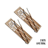GIFTS PLAZA (D) Grill Utensils Set, Grill Tongs Flip Fork Wooden Set for Men Laguiole 2 Pack