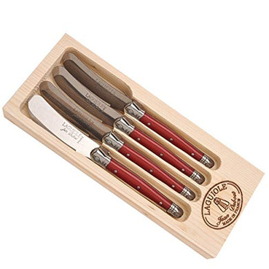 (D) Laguiole Hand Made French 4 Spreaders in Wooden Box Vintage (Red)
