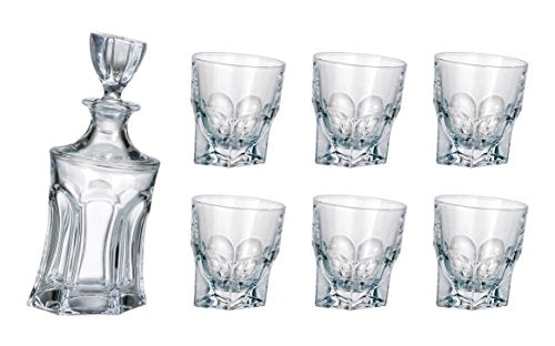 Crystalex Bohemia Acapulco Set, 1 Glass, 23oz Decanter with Stopper, 6 Tumblers