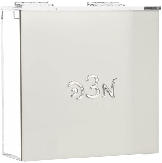 (D) Judaica Lucite Matzah Box with White Lid 7.28" (Silver)