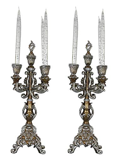 (D) Set of 2 - pc Original Silver Baroque Candle Holders 21"