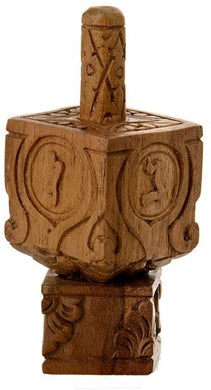 (D) Judaica Dreidel Wood Carved Hannukah Holiday Party Decor 4'' (Teak)