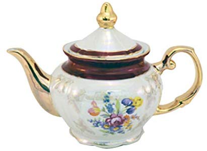 Royalty Porcelain Ruby Rose Teapot with Gold Lid, Floral Design, Bone China