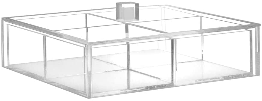 (D) Judaica Lucite Box with 4 Square Dishes with Lid for Matzah on Shabbat