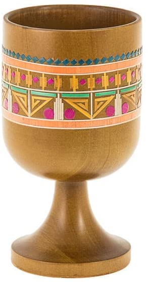 (D) Judaica Pharonic Elijah`Cup Beige Wine Kiddish Glass Goblet 6''