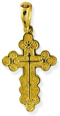 (D) Religious Gifts, Pure 14 kt Gold Cross Three Barred, Pendant Jewelry