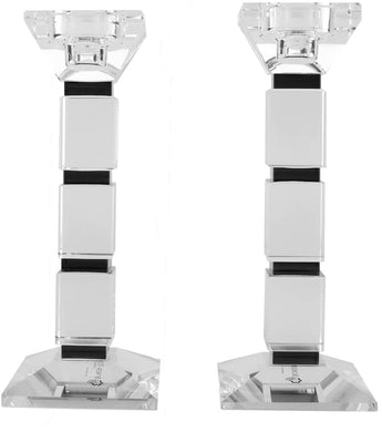 (D) Judaica Crystal Candle Sticks Square Design Set of 2 Candle Holders (Black)