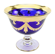 Italian Collection Crystal Campana Blue Centerpiece Bowl, 24K Gold Rim, Vintage