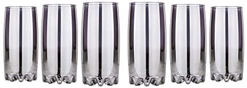 Grey Highball Glasses, Tumblers 'Graphite' Set 6-pc, Water Glasses 13 Oz