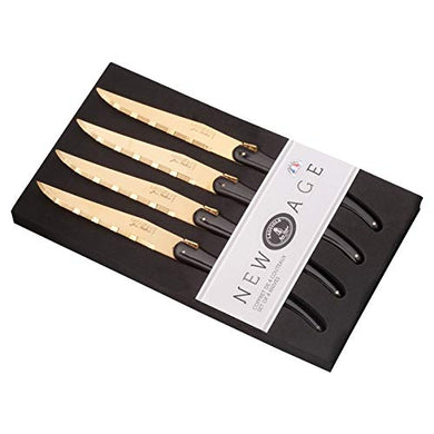 (D) Laguiole French Hand Made New Age 4 Piece Steak Knife Set, Vintage (Gold)