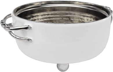 (D) Judaica Dip Bowl Serving Bowl For Parties with Handles (Small, White Silver)