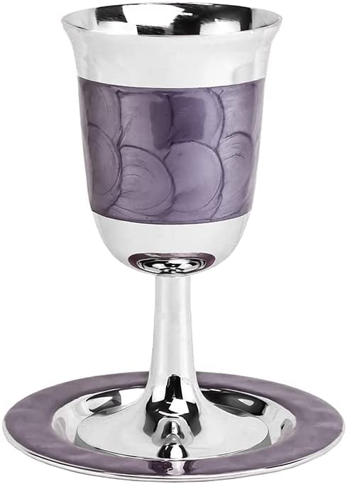 (D) Majestic Judaica Enamel Kiddush Cup with Saucer (Purple)