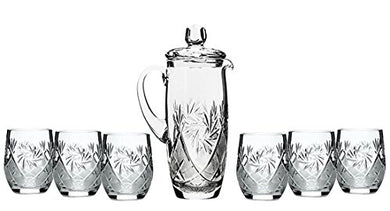 Set of 7 35-Oz Hand Made Vintage Cut Crystal Beverage Carafe with 6 Tumblers