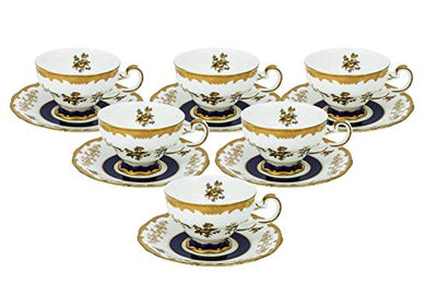 Royalty Porcelain 12-pc Tea Set White Gold Floral Cups and Saucers, Bone China