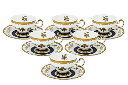 Royalty Porcelain 12-pc Tea Set White Gold Floral Cups and Saucers, Bone China