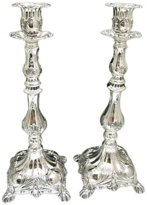 (D) Crystal Sterling Candlestick Tall Judaica Candle Holders Baroque Style