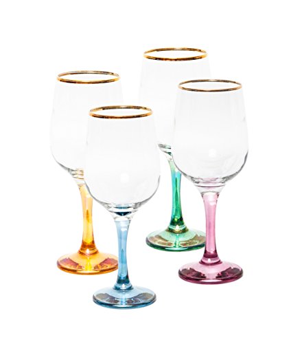 BOROSILICATE WINE GLASS WITH COLORED STEM - Ocher