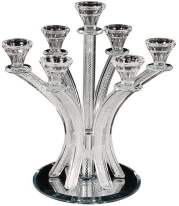 (D) Judaica Crystal Candelabra with Inner Net Design 7 Arms