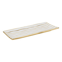 Gifts Plaza (D) White Porcelain Platter For Serving Food Party with Gold Waves 15.4" x 6.9"